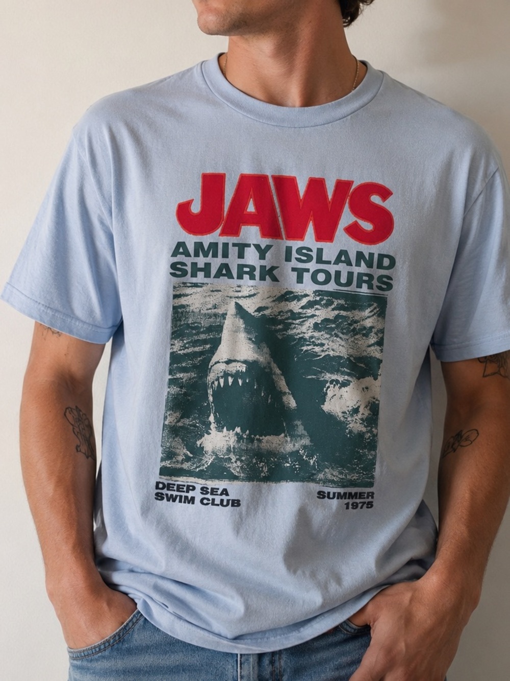 Jaws Amity Island Shark Tours Graphic Tee - Light Blue